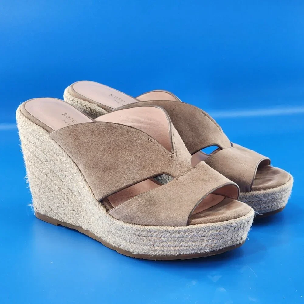 KATE SPADE Tropez Suede Espadrille Platform Wedge Heel Sandals